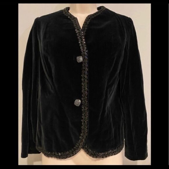 BEAUTIFUL VELOUR BLACK SEQUIN DRESS JACKET S - Picture 2 of 6